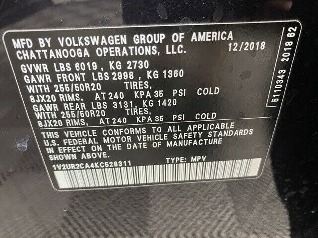 2019 Volkswagen Atlas 3.6L V6 SE wTechnology
