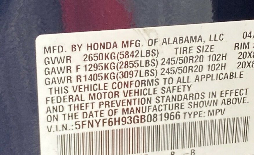 2016 Honda Pilot Touring 123554 Miles Obsidian Blue Pearl 4D Sport Utility 3.5L