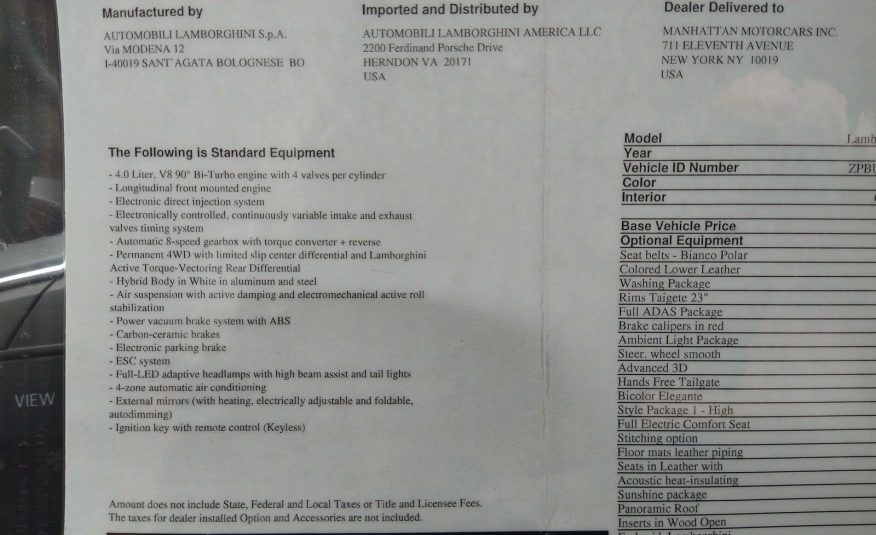 2020 Lamborghini Urus 4DR AWD