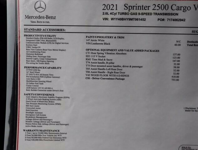 2021 Mercedes-Benz Sprinter 2500 Standard Roof I4 Gas 144 RWD