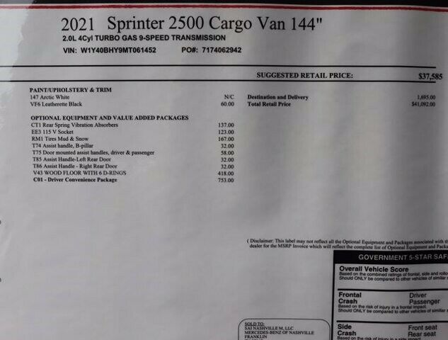 2021 Mercedes-Benz Sprinter 2500 Standard Roof I4 Gas 144 RWD
