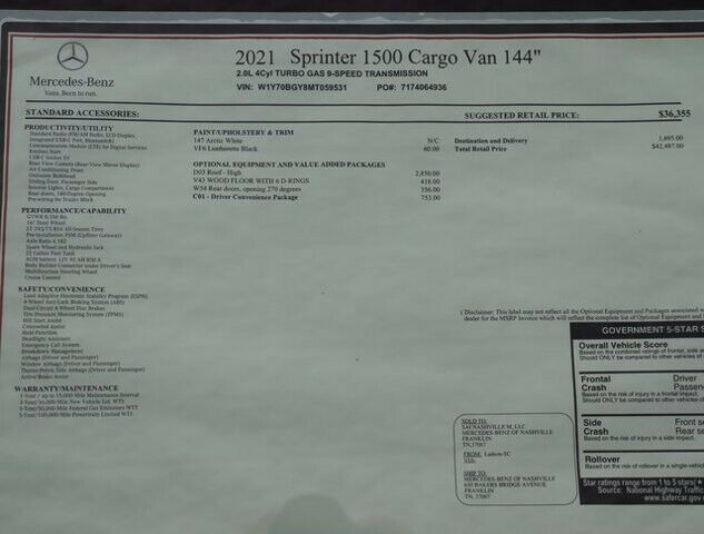 2021 Mercedes-Benz Sprinter 1500 Standard Roof I4 144 RWD